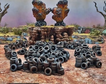 Tire Obstacles Apocalyptic Scatter Terrain Gaslands Terrain Post-Apocalyptic Walking Dead Fallout Wasteland Warfare Tabletop Terrain Wargame