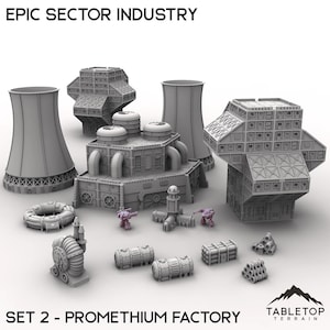 Epic Sector Industry - Set 2 - Promethium Factory - 6mm 8mm Mech Wargames Tabletop Terrain Compatible with Small Scale Epic Wargames