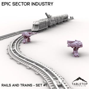 Epic Sector Industry - Set 6 - Rails and Trains - 6mm 8mm Mech Wargames Tabletop Terrain Compatible with Small Scale Epic Wargames