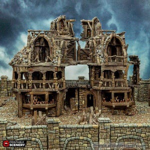 Ruined Inn - Tabletop Terrain Fantasy DND Miniature Roleplaying Wargame 28mm 32mm