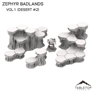 Conjuntos de mapas HEXTECH Zephyr Badlands Hill - 6 mm - Thunderhead Studio 6 mm compatível com jogos de guerra de robôs de pequena escala