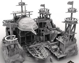 Cantiere navale pirata - Terreno da tavolo Fantasy DND Miniature Gioco di ruolo Wargame 28 mm 32 mm