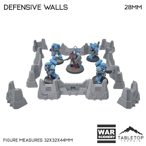 Tabletop Terrain Defensive Walls - Chapters Headquarter Wargame Terrain 3d printed 28mm Building Sci Fi Gothic Wargaming Scenery