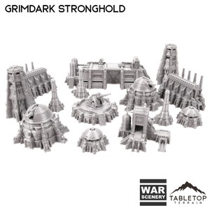 Grimdark Stronghold 8mm Small Scale Terrain Pack - 6mm 8mm Mech Wargames Tabletop Terrain Compatible with Small Scale Epic Wargames