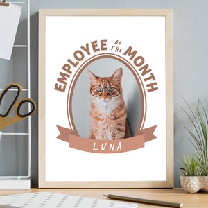 Digital Pet Portrait, Employee of the Month, Funny Home Office Decor, Work From Home, Custom Pet Portrait, Photo Gift, Home Office, Cat, Dog
