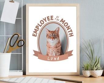 Digital Pet Portrait, Employee of the Month, Funny Home Office Decor, Work From Home, Custom Pet Portrait, Photo Gift, Home Office, Cat, Dog