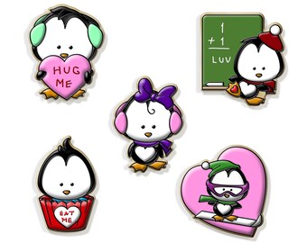 Valentine Penguins Cookie Cutters: Sharp Stepped Edges, ABS Plastic