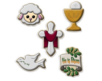 Easter Cookie Cutter Set: Lamb, Chalice, Cross, Dove, Risen