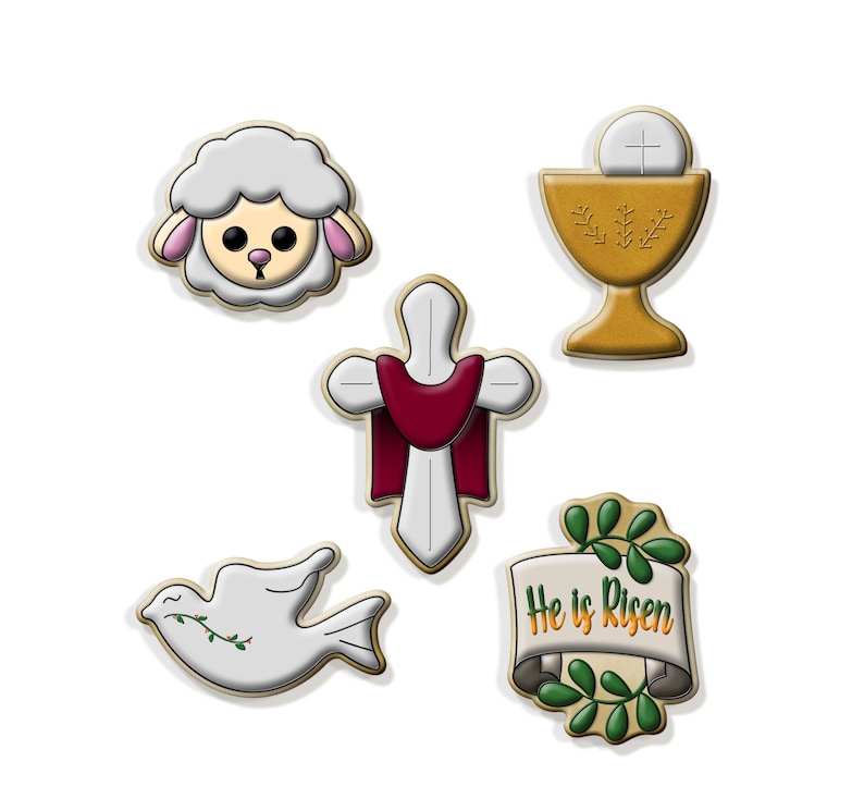 He is Risen Cookie Cutter Set with Sharp Edges, Easter Lamb Chalice Cross Dove Cookie Cutters with Fast Free Shipping image 1