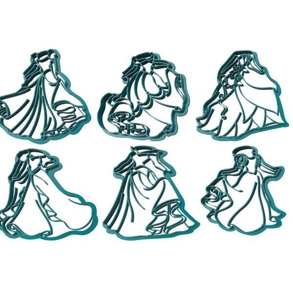 Princess Dresses Cookie Cutters - Grimm Barrie Anderson Disney Classic Fairy Tale Cookie Cutters - Princess Party Cookie Cutters