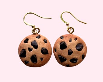 Chocolate Chip Cookie Earrings | Handmade Polymer Clay Food Jewelry | Cute Miniature Cookie Earrings | Realistic Dessert Earrings Gift