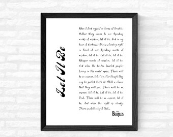 Printable-The Beatles songs-Let It Be lyrics-Love Beatles-John Lennon Lyric-The Beatles print-The Beatles wall decor-The Beatles Music-Gift