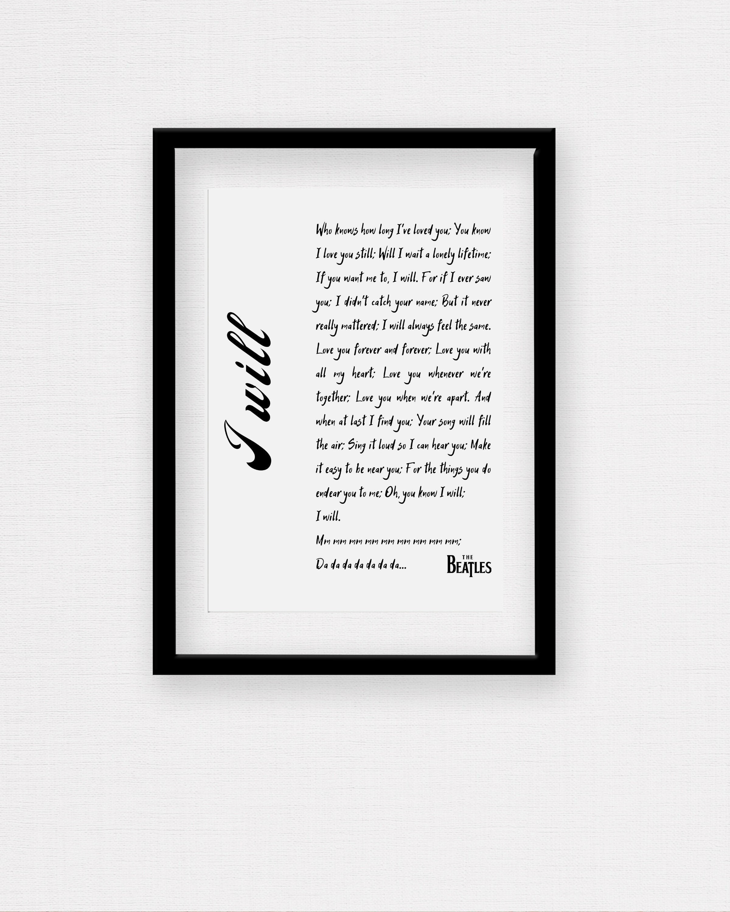 The Beatles Songs I Will Lyrics Love Beatles John Lennon Etsy