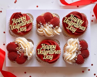 Happy Valentines Day Cupcake Toppers - Bento Cake Charm - Any Colour - Customisable - love - wedding - anniversary - engaged -  valentine