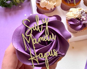 Sul y mamau Hapus Cupcake Toppers -  Happy Mothers Day - Bento cake charm - 20+ Colours - Customisable - Welsh - wales - mum gran Nan mirror