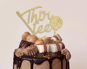 Thir-tee Golf themed Cake Topper - personalised bento charm - Mirror & Glitter - golfer golf ball - golf club sports - thirty 30th birthday