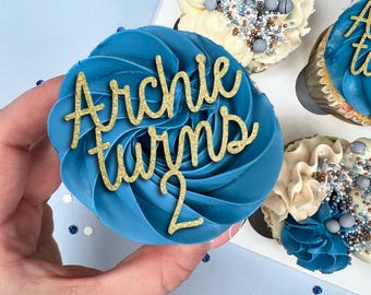 Personalised Name turns Age Cupcake Toppers - 16th 18th 21st 30th 40th - custom name topper - custom age - happy birthday bento cake charm