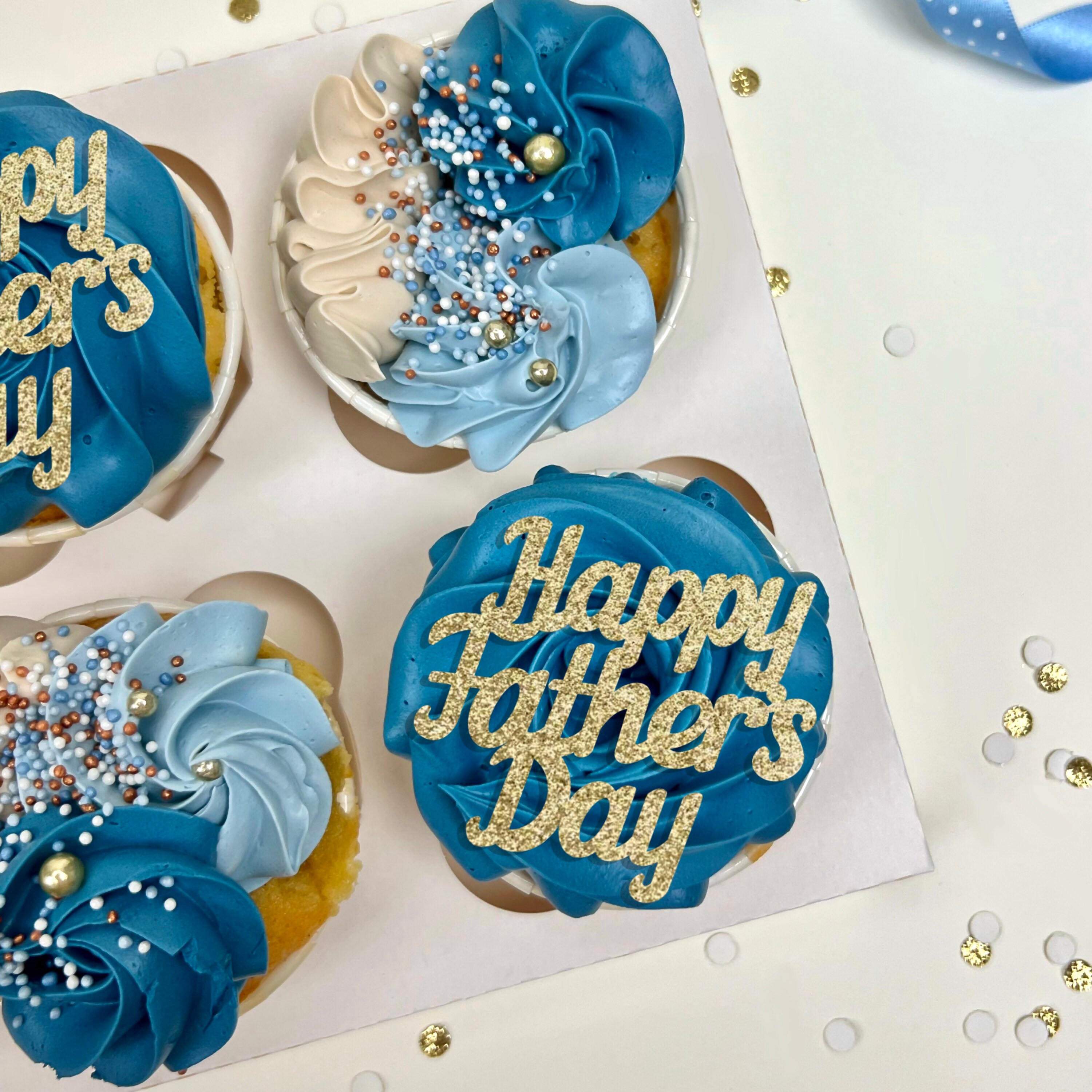24 Stück Happy Father's Day Cupcake Topper - Glitzer Deko Mit 'Best Dad' & Schnurrbart, Goldene Kuchen-Dekoration Für Männer