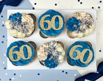 60th cupcake topper - 60 - Happy Birthday Cupcake Cake Toppers - Any Colour - Customisable - 60th birthday - milestone - sixty