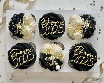 Prom 2026 Cupcake Toppers - Bento Cake Charm - Mirror and glitter - School Leaver Gift - Any Colour - Customisable-End of college sixth form