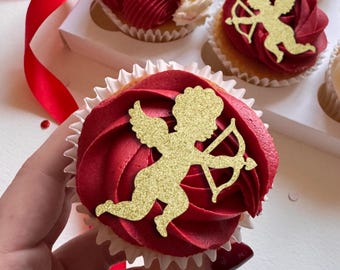 Cupid Cupcake Toppers - heart - Any Colour - Customisable - love - cake - wedding - anniversary - engaged - Happy Valentines Day - Angel