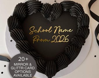 Personalised School Name Prom 2026 Cake Charm - Bento Cake Topper - Mirror/glitter School Leaver Gift End of college/sixth form custom EC1
