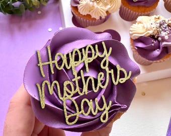 Happy Mothers Day Cupcake Toppers - Mother’s Day bento cake charm - gifts for mum, worlds best mom, no.1 Nan, gran - Any colour silver rose
