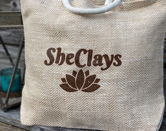 SheClays Herringbone Jute Bag
