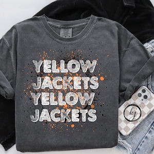 Grunge Splatter School Mascot PNG School Spirit PNG Shirt Design Yellow Jackets