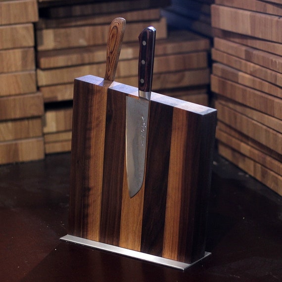 Large magnetic walnut design knife block