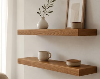 Floating wall shelf made of solid oak – straight edge, made to measure, concealed bracket