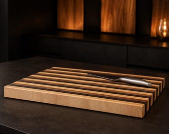 Snijplank van kopshout, gemaakt van berken-, eiken- en walnotenhout – handgemaakte keukenplank van massief hout