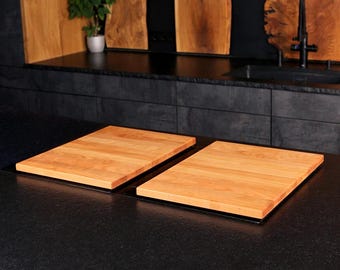 Two-piece cooktop cover made of solid cherry wood – hob cover for induction and ceramic hobs