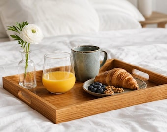 Serving tray made of oak wood – rectangular wooden tray 50 × 40 cm