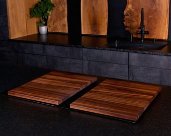 Two-piece walnut cooktop cover – hob cover for ceramic and induction hobs