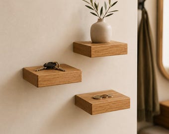 Floating mini wall shelf made of solid wood – 10 × 10 cm in oak, walnut, cherry or maple