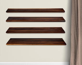 Walnut floating solid wood wall shelf