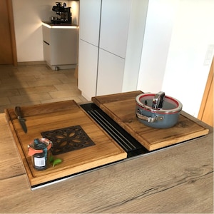 Oak two-piece hob cover / ceramic hob cover - various sizes