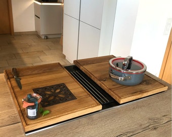 Oak two-piece hob cover / ceramic hob cover - different dimensions