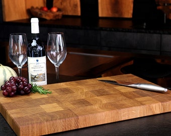 End grain cutting board - handmade from oak wood - optional + juice groove, recessed grips or rubber feet