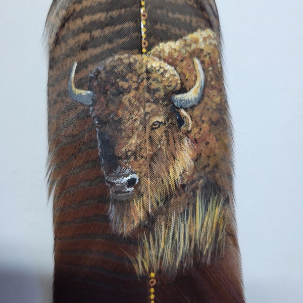 Bison Spirit Feathers, feather art, painted feathers, animal totems