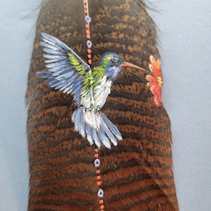 Hummingbird Spirit Feathers, feather art, painted feathers, animal totems