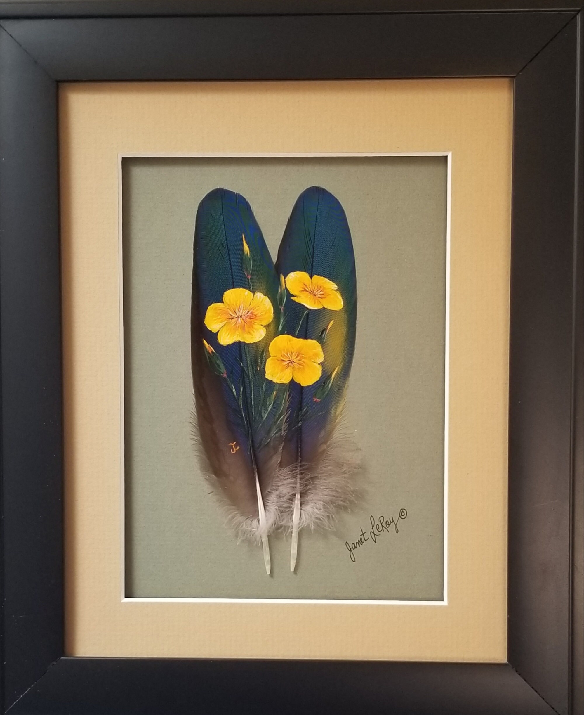 Framed feather paintings painted feathers wall art Etsy