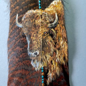 Bison Spirit Feathers, feather art, painted feathers, animal totems