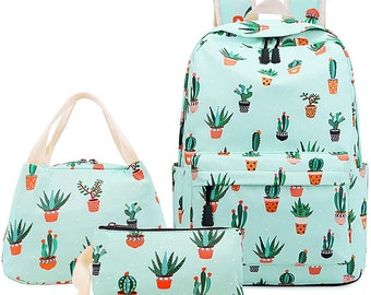 Cactus Pink Plants Shoulder Backpack Messenger Crossbody Laptop Bag Student Bookbags for Kid Girls Boys