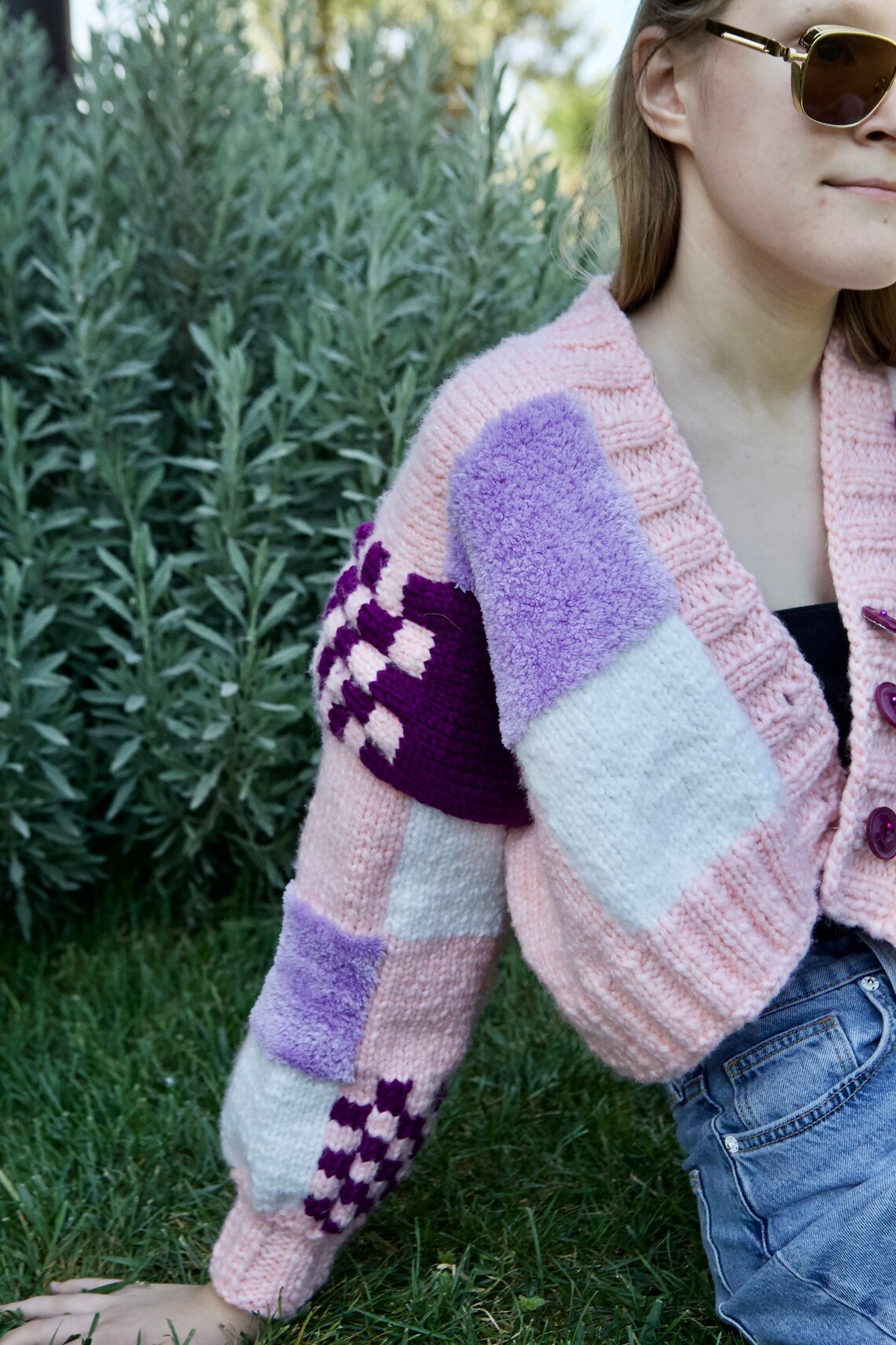 Patchwork Knit Cardigan Chunky Knit Cardigan Knit Oversized Etsy