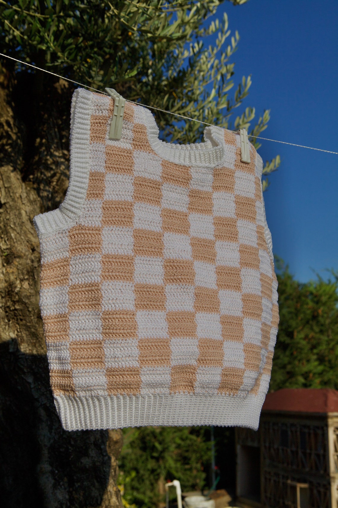 Checkered Knit Sweater Vest Handmade Knitted Vest | Etsy