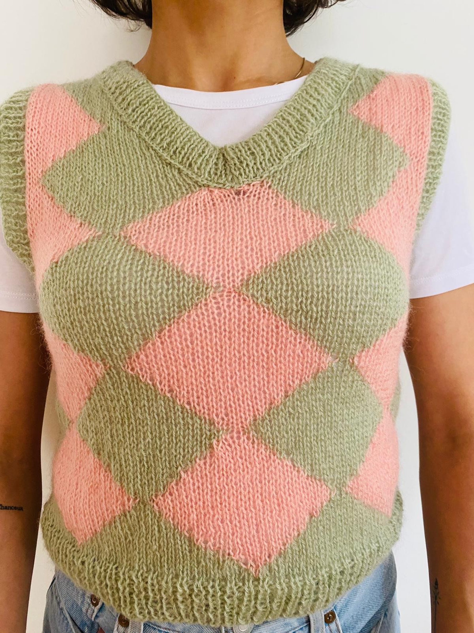 Checkered Knit Sweater Vest Handmade Knitted Vest - Etsy