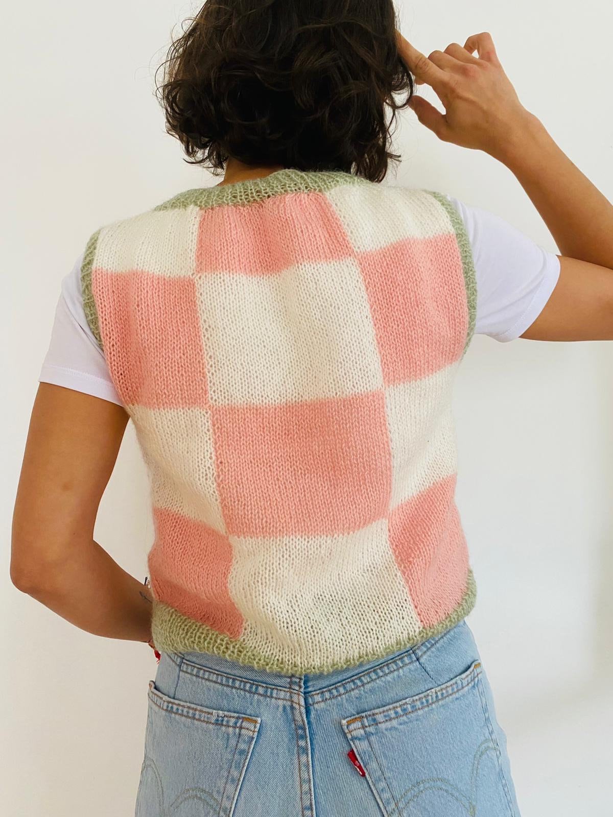 Checkered Knit Sweater Vest Handmade Knitted Vest Etsy
