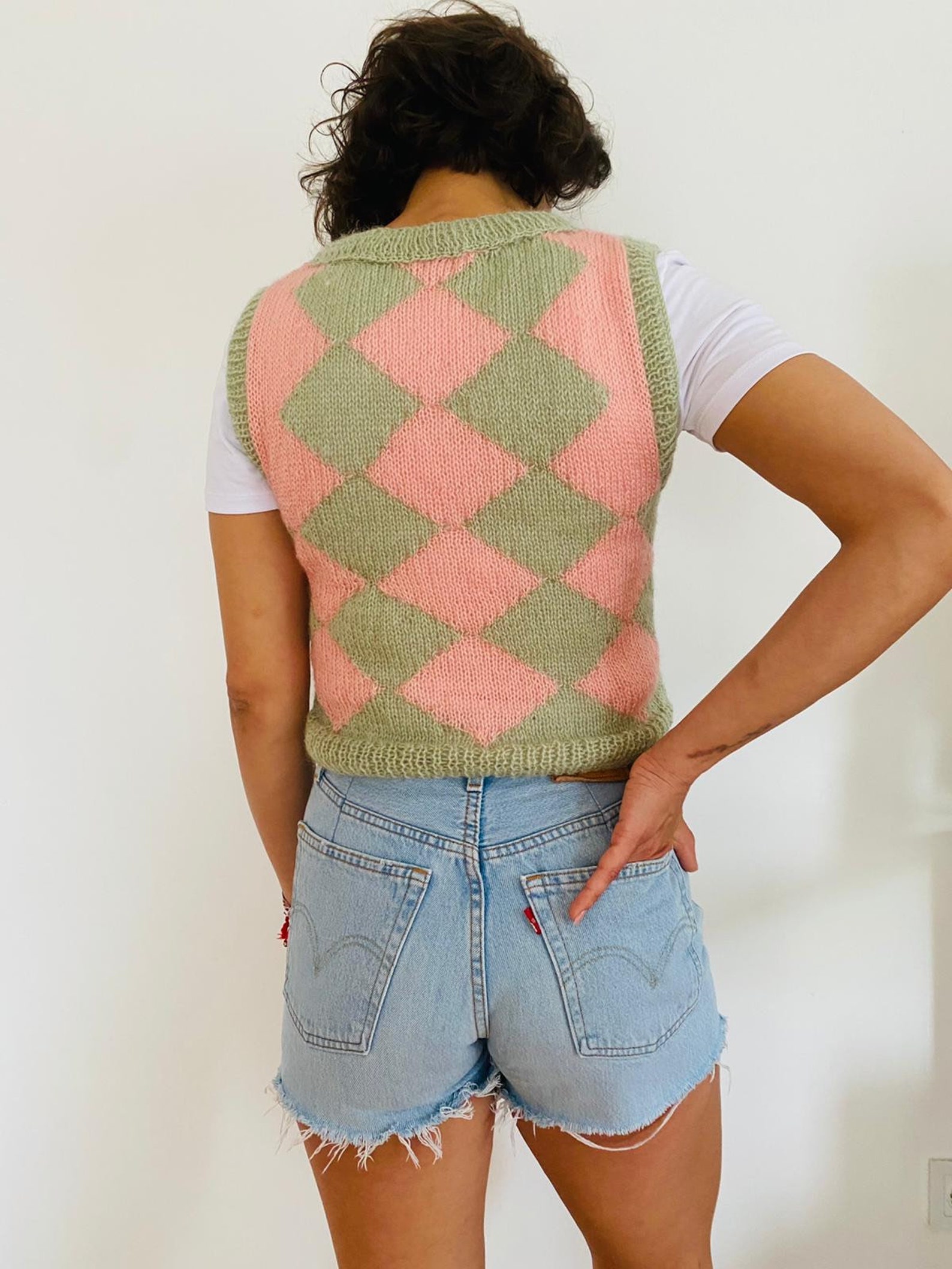 Checkered Knit Sweater Vest Handmade Knitted Vest Etsy